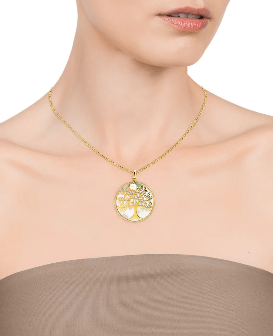 JOYAS MUJER: Colgante Árbol de la Vida en acero y baño de oro