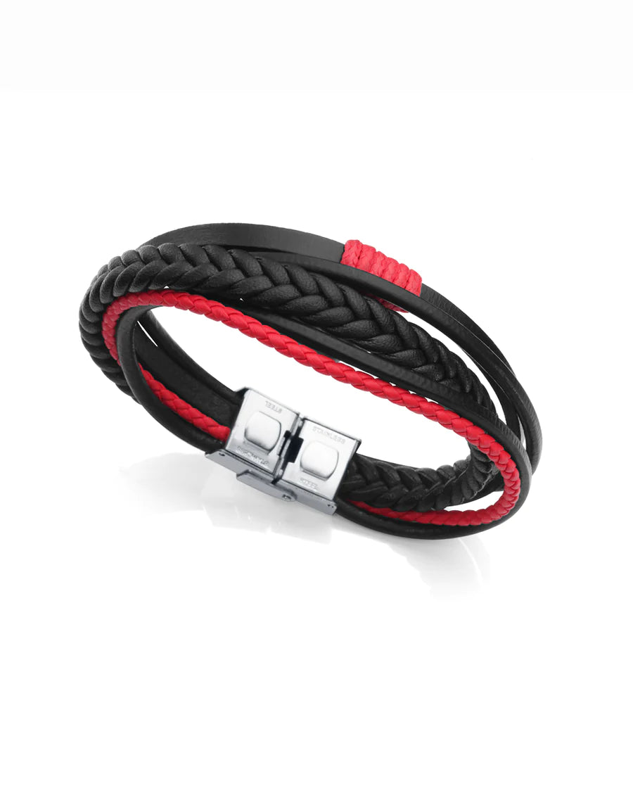 PULSERA HOMBRE VICEROY AIR TIRAS PIEL NEGRA Y ROJA