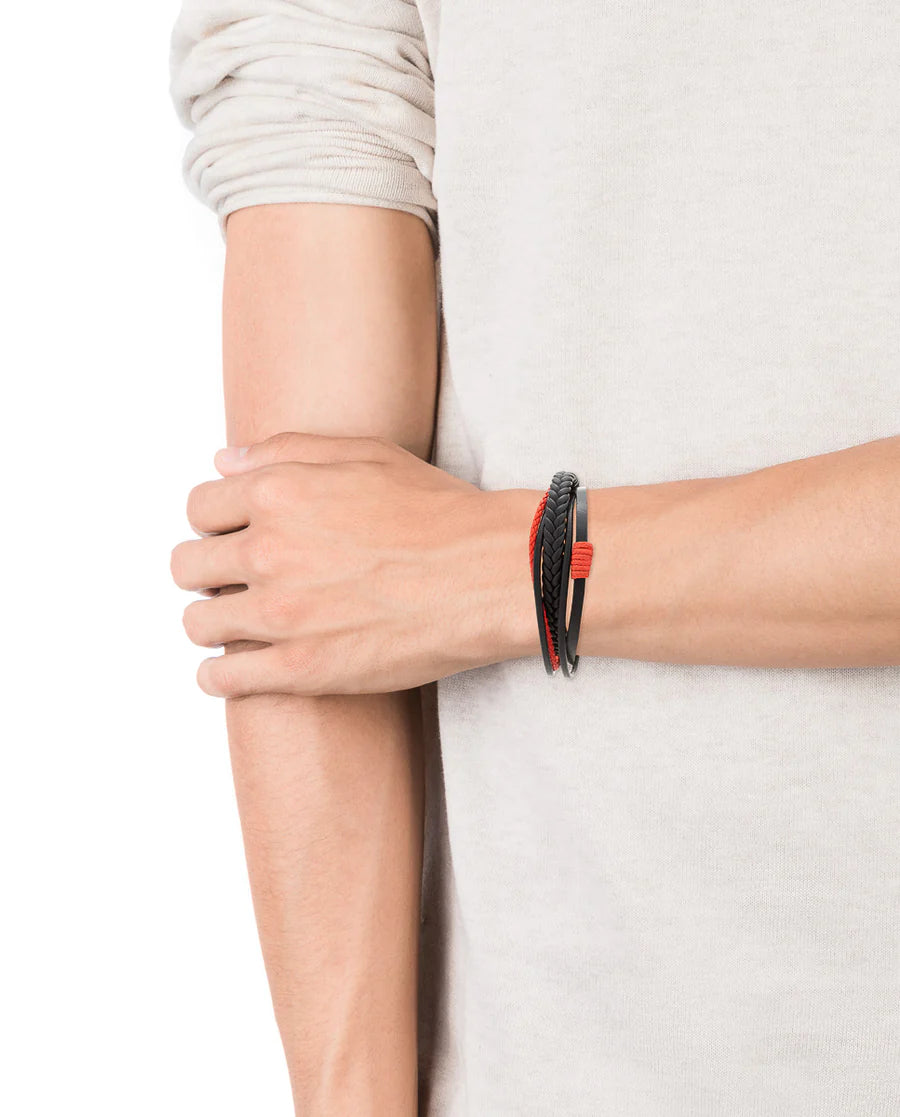 PULSERA HOMBRE VICEROY AIR TIRAS PIEL NEGRA Y ROJA